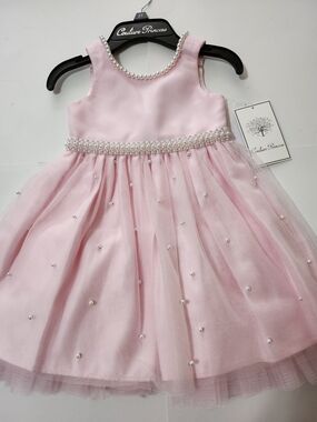 Couture Princess Pink Pearl-Trim Formal Dress for Girls